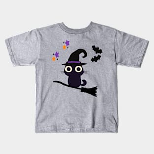 Cute Halloween Black Cat Witch Kids T-Shirt